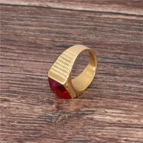 RTM266 Luxury Men's Ruby Ring Stainless Steel Fashion Band