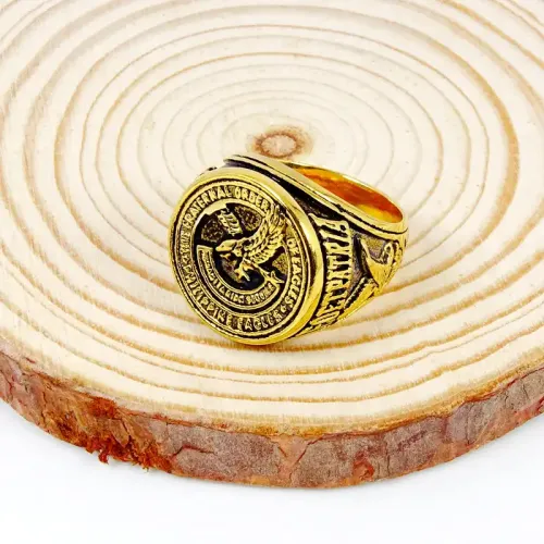 RTM223 American Soldier Eagle Ring Gold Blackened Titanium Stainless Steel Men's Jewelry