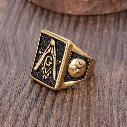 RTM365 Masonic AG Logo Ring Men's Titanium Stainless Steel Religious Jewelry