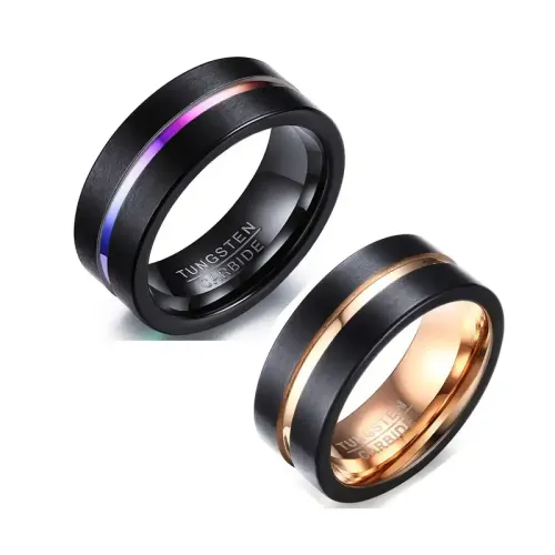 RTM113 Rose Gold Black Groove Tungsten Ring Men's Steel Jewelry