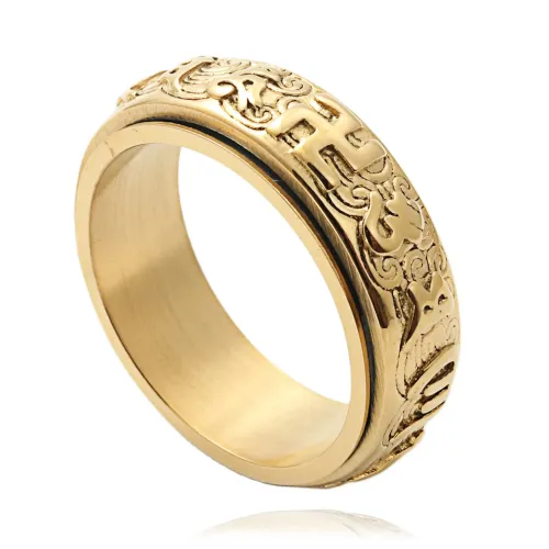 RTM1689 Six-Word Mantra Stainless Steel Ring Rotating Punk Style Band