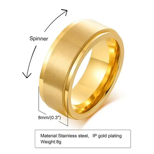 RTM62 Men's Titanium Stainless Steel Rotating Decompression Ring Stress Relief Jewelry