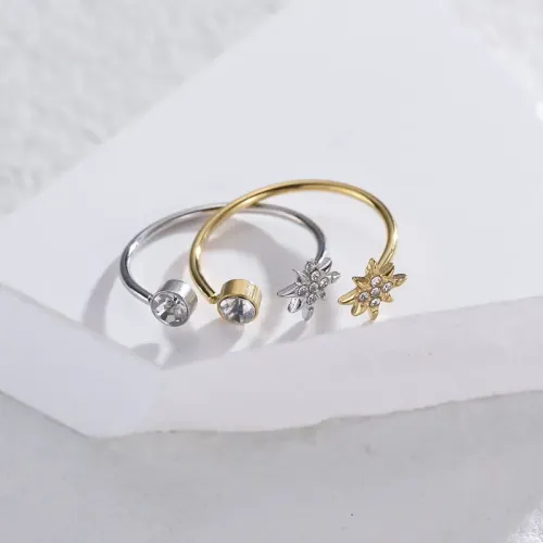 RTM2507 14K Gold Plated Stainless Steel Zircon Star Open Ring Adjustable Female OL Jewelry