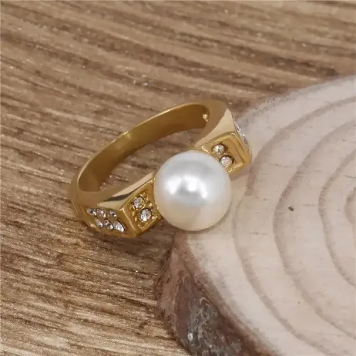 RTM382 Luxury Pearl Diamond Ring Women's Noble Stainless Steel Jewelry