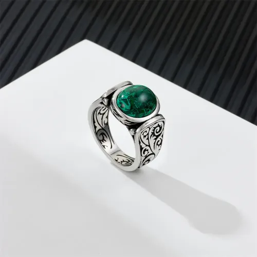 RTM2219 Men's Malachite Ring Stainless Steel with Natural Stone Jewelry Accessory