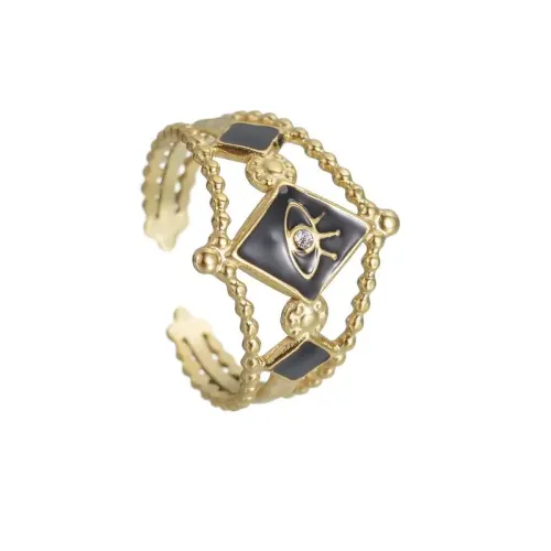 RTM2490 18K Gold Plated Stainless Steel Women's Ring with Hollow Devil Eye Design