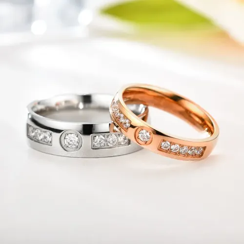 RTM2258 Stainless Steel Zircon Couple Rings Perfect Anniversary Jewelry Gift