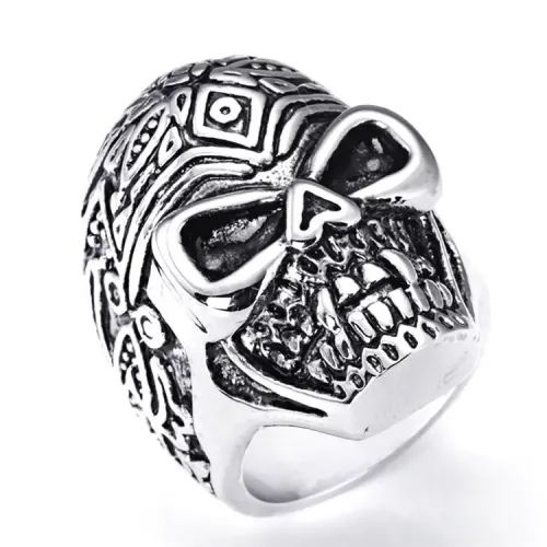 RTM2112 Punk Stainless Steel Skull Ring Edgy Men's Fashion Accessory