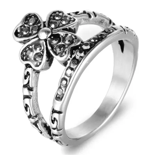 RTM2147 Four-Leaf Clover Diamond Ring Punk Style Stainless Steel for Girls