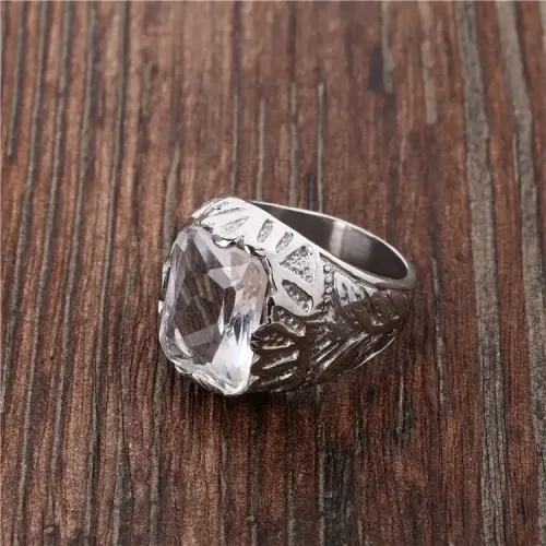 RTM345 Floral Titanium Steel Ring Large Zircon Women's Stainless Steel Band