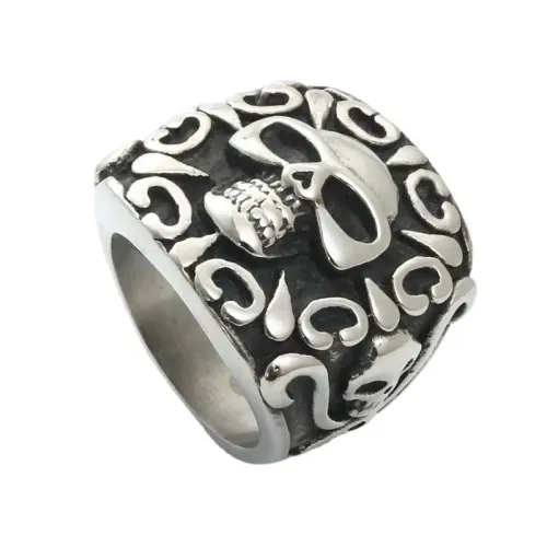 RTM1900 Punk Stainless Steel Skull Ring Engraved Jewelry for Men