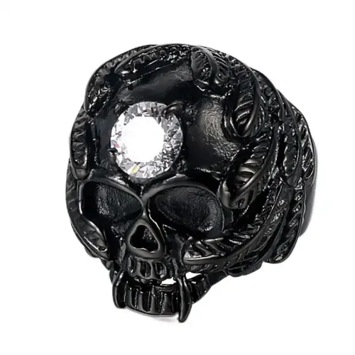 RTM646 Diamond Skull Ring Titanium Steel Punk Jewelry for Edgy Style