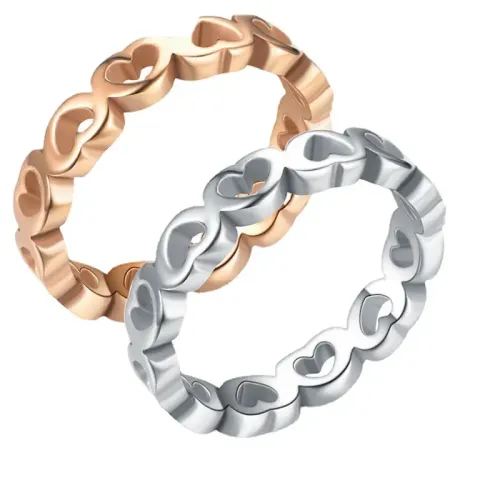 RTM723 Chic Love-Shaped Hollow Stainless Steel Couple Rings Perfect Symbol of Affection