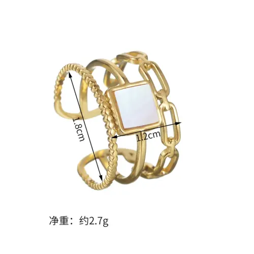 RTM2461 Mother of Pearl Open Ring Geometric Hollow Irregular Square Stainless Steel