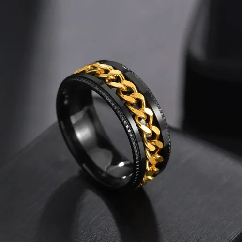 RTM2602 Men's Stainless Steel Rotatable Chain Embossed Ring Unique Jewelry Accessory