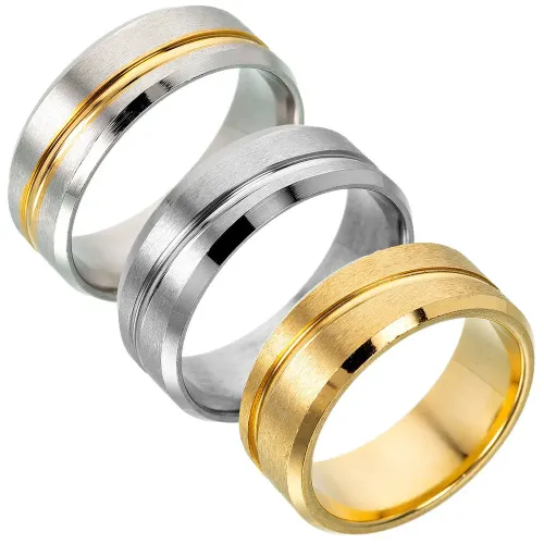 RTM1250 Gold Frosted Stainless Steel Rings for Men Elegant Jewelry Accessory