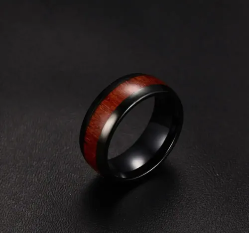 RTM73 Men's Tungsten Gold Ring with Wood Grain Inlay Durable Jewelry