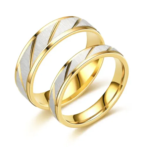RTM2259 Gold Stainless Steel Couple Rings Frosted Cut Luxury Jewelry