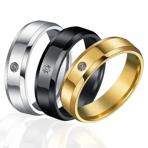 RTM2637 8mm Beveled Edge Stainless Steel Ring with Diamond Sleek Jewelry