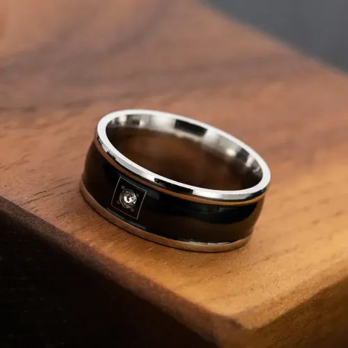 RTM1255 Elegant Zircon Stainless Steel Men's Ring with Diamond Charm