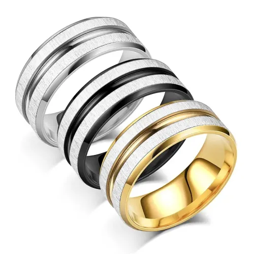 RTM866 Anti-Scratch Brushed Stainless Steel Two-Tone Men's Couple Rings Durable Jewelry