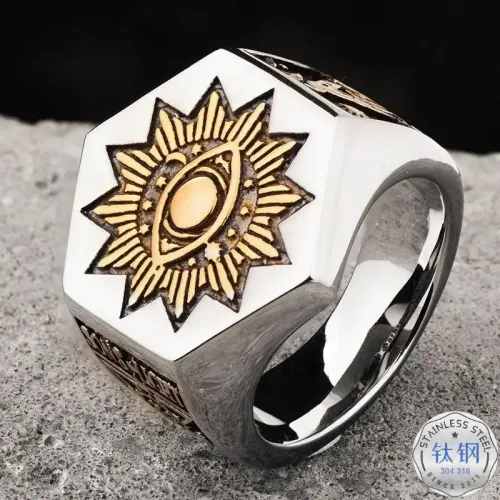 RTM2396 Devil Eye Ring Masonic Vintage Punk Stainless Steel Men's Jewelry