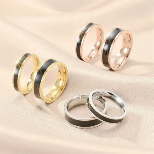 RTM957 Oil Drip Design Stainless Steel Couple Rings Elegant Jewelry for Her