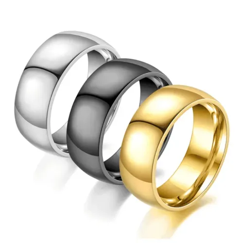 RTM1005 Men's Plain Aperture Stainless Steel Couple Rings Elegant Jewelry Pair