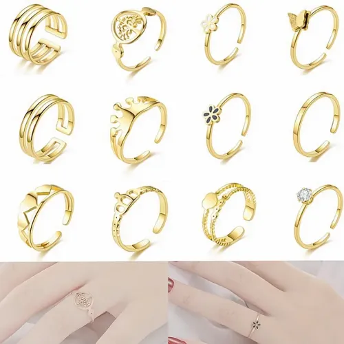 RTM669 24K Gold Adjustable Ring Stainless Steel Women's Luxury Jewelry