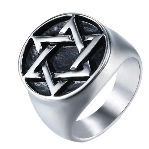 RTM619 Men's Hexagram Ring Punk Stainless Titanium Steel Jewelry