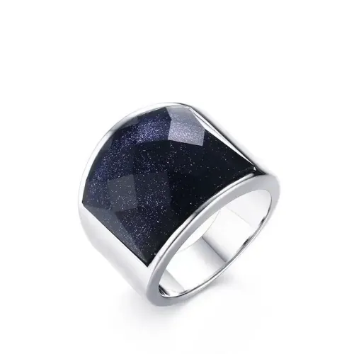 RTM48 19MM Blue Sandstone Ring Stainless Steel Jewelry for Men and Women