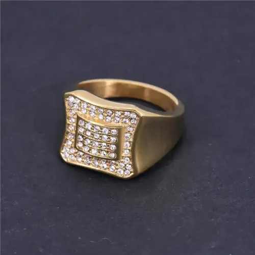 RTM215 Men's Festive Diamond-Encrusted Titanium Stainless Steel Ring Luxury Band