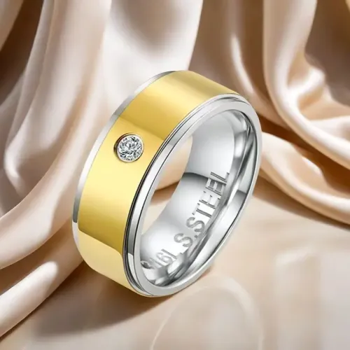 RTM805 Luxury Two-Tone Gold & Stainless Steel Diamond Ring for Men