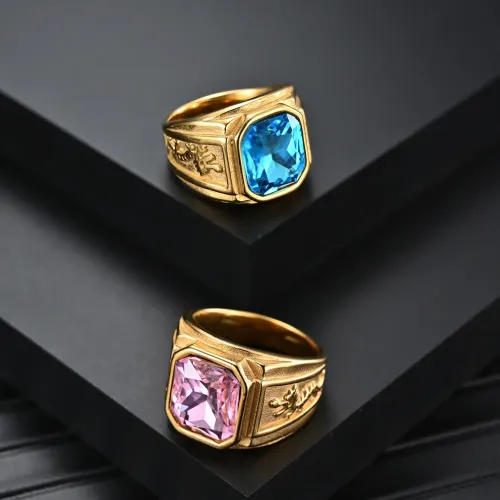 RTM1076 Elegant Gold-Plated Stainless Steel Men's Ring with Grand Chinese Gemstone