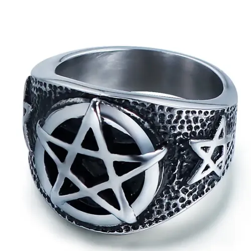 RTM655 Men's Titanium Steel Pentagram Cast Ring Bold Fashion Jewelry