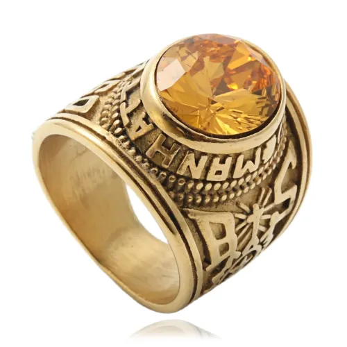 RTM1697 Multicolor Gemstone Punk Ring Stainless Steel Engraved engrave Design