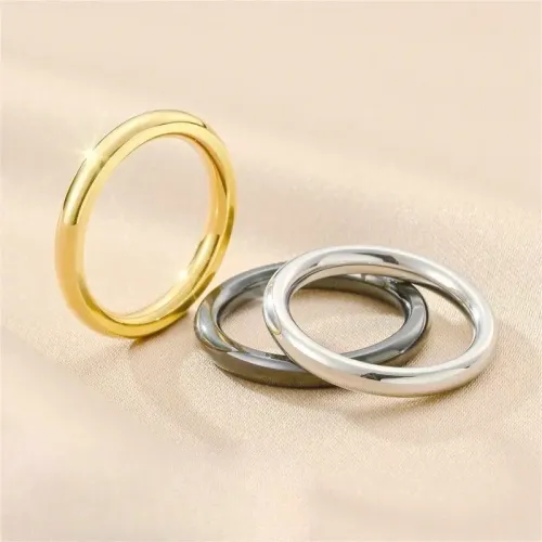 RTM860 Sleek Stainless Steel Oval Rings Plain Cylindrical Bands for Men & Women