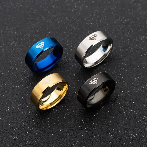 RTM1135 Superman Laser Marked Men's Ring Premium Stainless Steel Superhero Jewelry