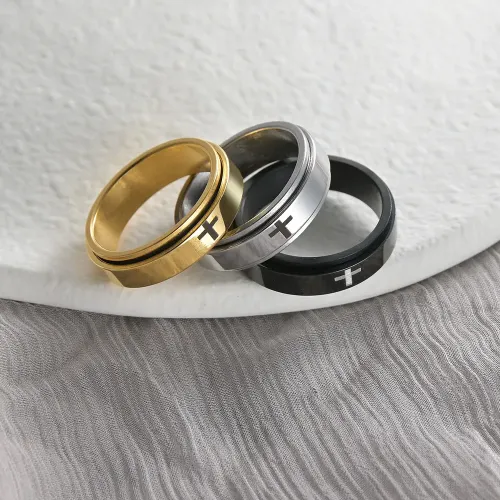 RTM1354 6MM Rotating Stainless Steel Men's Ring Stress Relief Laser-Engraved Jewelry