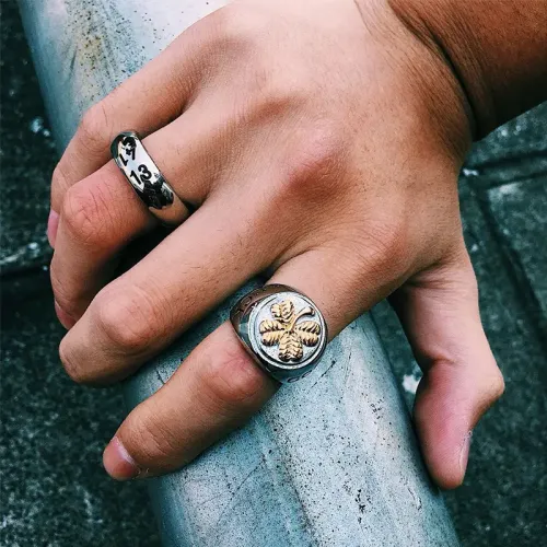 RTM2361 Lucky Four Leaf Clover Ring Unisex Stainless Steel Band by GOOKLUCK