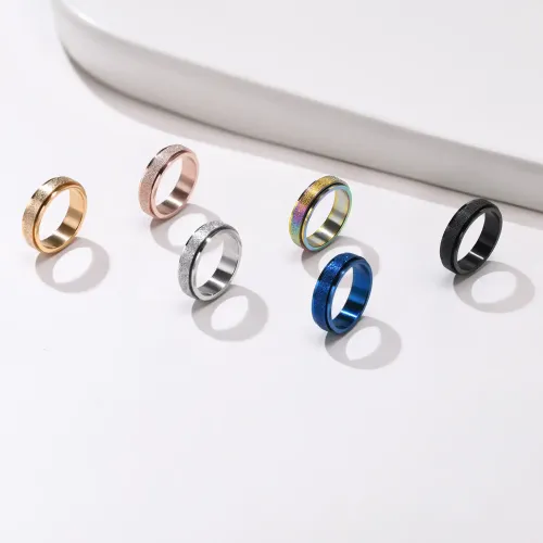 RTM69 Men's Rotating Colorful Glitter Ring Women's Frosted Trendy Jewelry in Stainless Titanium Steel