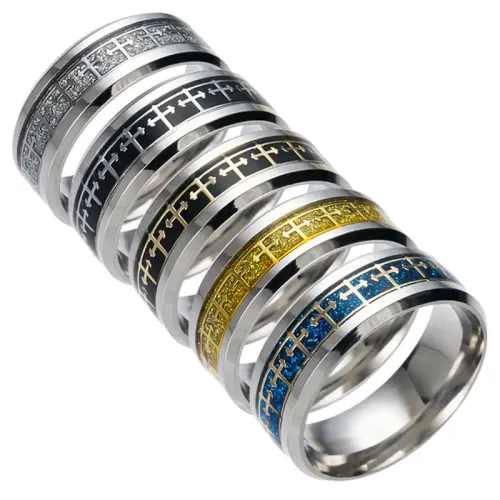RTM1191 Elegant Stainless Steel Cross Ring Modern Men's Jewelry Accessory