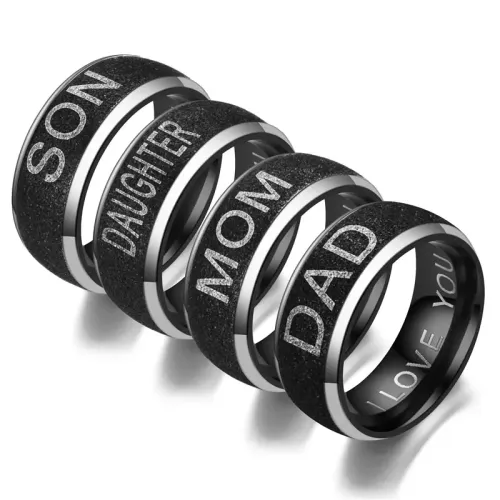RTM2845 Black Sand Family Ring LOVE MOM SON DAUGHTER Perfect Couples