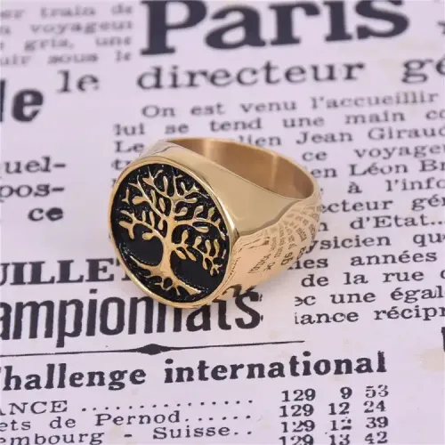 RTM297 Gold-Plated Stainless Steel Men's Ring Tree of Life Design Explosive Fashion Jewelry
