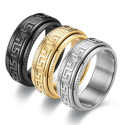 RTM2856 Rotatable Embossed Great Wall Pattern Ring Timeless Elegance