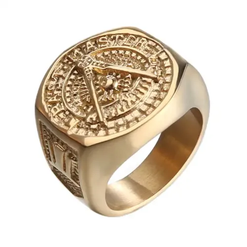RTM622 Gold Masonic Ring for Men Titanium Steel Stainless Religious Symbol