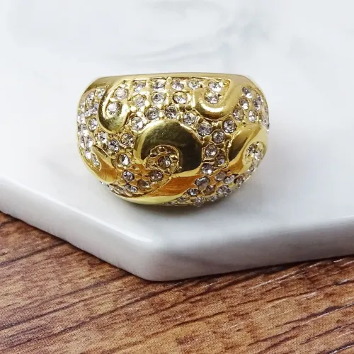 RTM402 18K Gold Plated Diamond Ring Women's Titanium Geometric Stainless Steel Jewelry