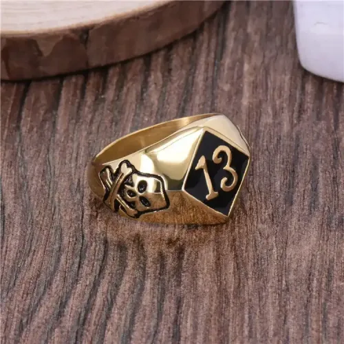 RTM394 Black Titanium Steel Skull Ring No. 13 Danger Sign Alphanumeric Unisex Jewelry