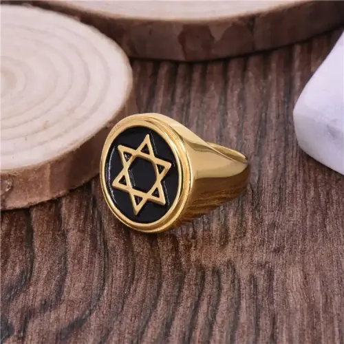RTM204 Hexagram Titanium Steel Ring Punk Gothic Style for Men