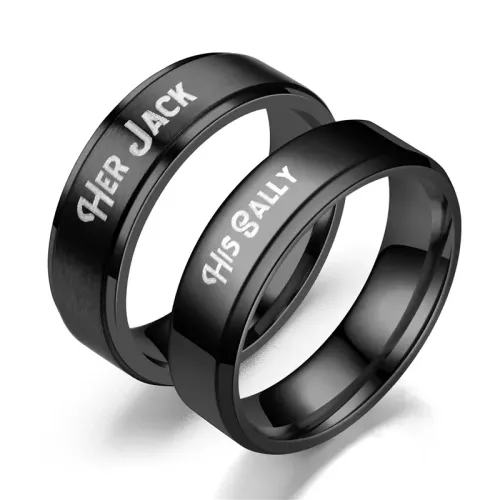 RTM2879 HERJackHisSally Black Step Couple Ring Unique Jewelry for Partners